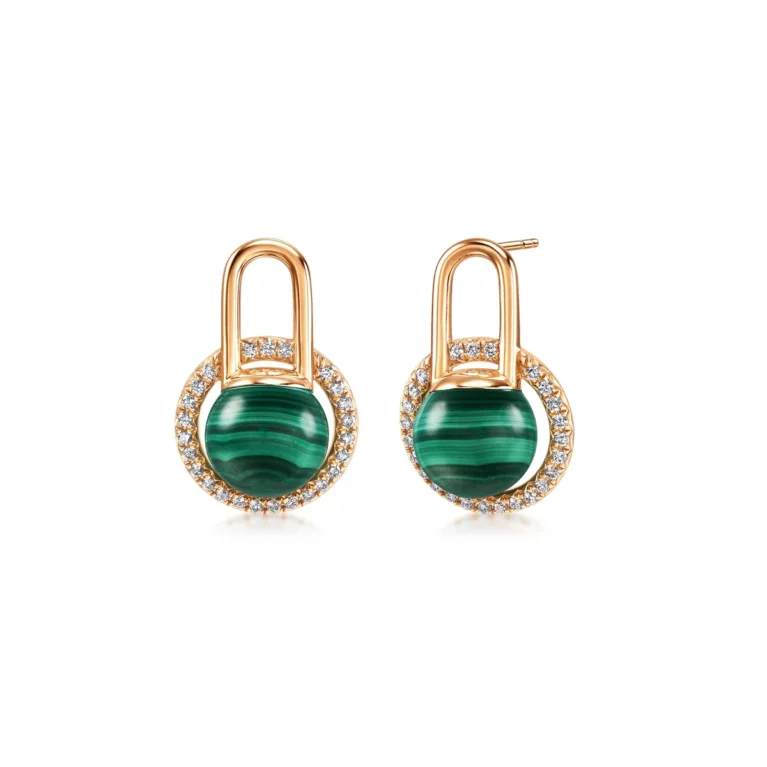 Green Planet - 18K Rose Gold Malachite Earrings
